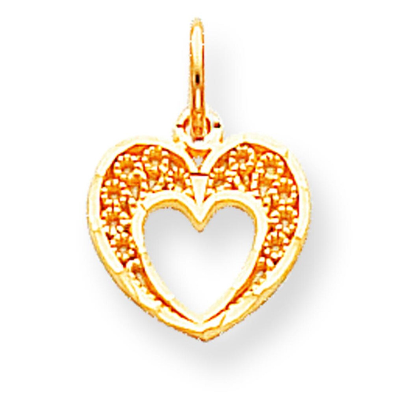 10K Yellow Gold Filigree Heart Charm Love Pendant Jewerly 16mm x 11mm
